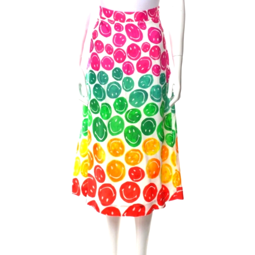 Farm Rio Smiley Nwt skirt rainbow red pink yellow green L blogger fav designer